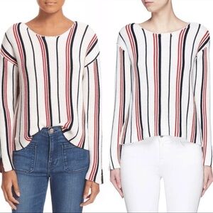 Frame Cotton Knit Striped Sweater Top White Red Navy Long Sleeve Women’s L